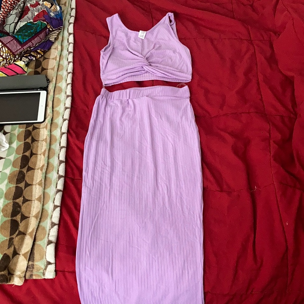 2 piece lavender skirt and shirt set